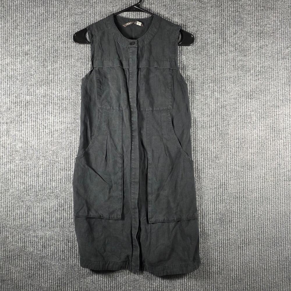 NAU Black Linen Blend Sleeveless Shirt Dress Pockets Minimalist XS